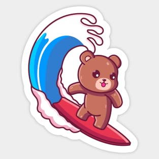 Cute brown bear surfing summer vacation Sticker